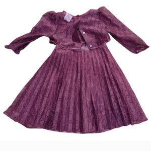 M6) Rose Cottage Girls Dress & Jacket Set Size 4 Burgundy Lace Long Sleeve Party